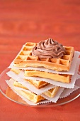 Waffles with whipped chocolate cream