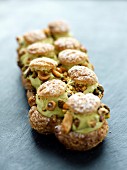 Pistachio and dried fruit cream puffs