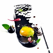 Egg with squid and squid ink paste