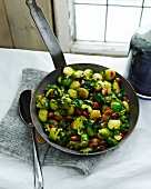 Pan-fried organic Brussels sprouts with almonds