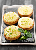 Lime curd and mint tartlets
