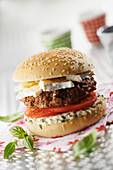 Neufchâtel, tomato and mascarpone with basil veal burger