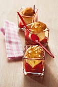 Chouquettes with lemon ice cream and strawberry coulis