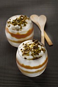 Iced carrot puree with ricotta and crushed pistachios