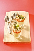 Cream cheese mousse with tomato coulis and diced apple