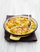 Small leek and ham cheese-topped dish