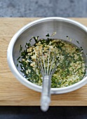 Prepare vinaigrette with hard-boiled egg and parsley