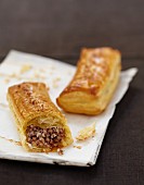 Ricotta,chocolate and almond-flavored flaky pastry rolls