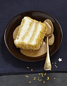 Slice of golden toffee log cake