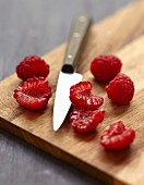 Slicing the raspberries