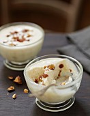 White chocolate and concentrated milk mousse with pralines