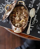 Veal kidneys, onion and traditional mustard casserole