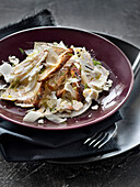 Raw cauliflower,fennel,grilled chicken and parmesan salad