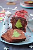 Surprise chocolate cake with a green tea Christmas tree center