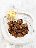 Diced grilled pork chops with coleslaw