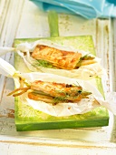 Tofu and vegetables cooked in wax paper