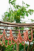 Drying Chinese sausages outdoors