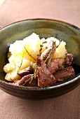 Thinly sliced duck with honey and balsamic vinaigar,mashed potatoes