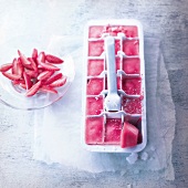 Strawberry-tomato ice cubes