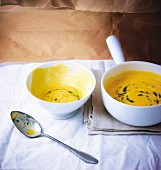 Cream of pumpkin soup with herbs
