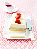 Strawberry, vanilla and mango ice cream terrine