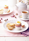 Soft-boiled egg with small heart-shaped toasts