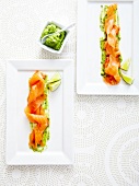 Thinly sliced smoked salmon with guacamole