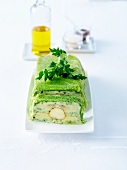 Curly cabbage,white asparagus,fish and herb terrine