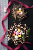Nests of sugar Easter eggs