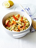 Sauteed rice with peas and spicy tiger shrimps