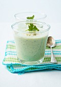 Cream of zucchini and parsley soup with feta