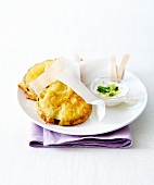 Eggplant fritters with spring onion and yoghurt sauce