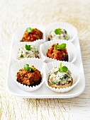 Stuffed mushroom duo : with confit tomatoes,with ricotta-herb-raw ham