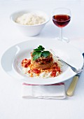 Pork noisette fillet with tomato sauce and basmati rice