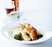 Rabbit cooked in beer with pears
