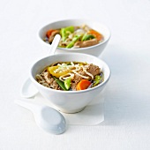 Noodle,thinly sliced beef and vegetable soup