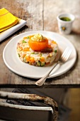 Fish tartare with apricot and avocado