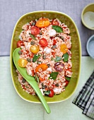 Crushed wheat, cherry tomato,mozzarella and basil Italian-style salad