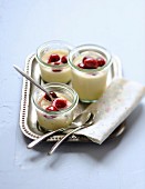 Almond and concentrated milk cream dessert with cherries