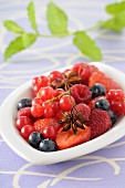 Red summer fruit salad with star anise