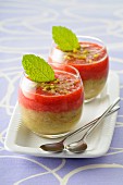 Rhubarb abd strawberry coulis desserts