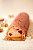 Almond-raspberry Christmas log cake