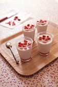Almond milk and confit strawberry desserts