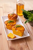 Polenta,carrot and roquefort small flans