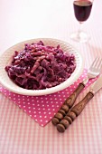 Red cabbage,diced bacon and apple stew