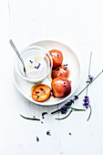 Roasted apricots with lavander,goat's cheese Faisselle