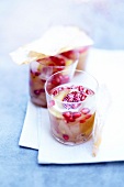 Spicy fruit jelly with pomegranate seeds, roasted filo pastry