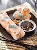 Shrimp spring rolls,soya sauce with Tuc crumbs
