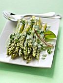 Warm green asparagus with parsley cream