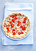 White Pizza with Cherry Tomatoes and Ham